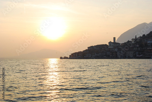 View of Montisola from a ferry during the sunset