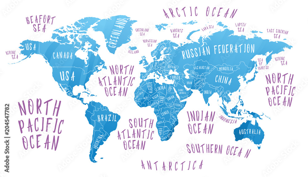 Naklejka premium Earth map with the name of the countries