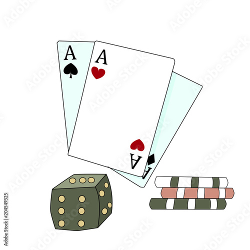 Vector illustration of poker cards and chips . Cartoon style. Wild west theme.