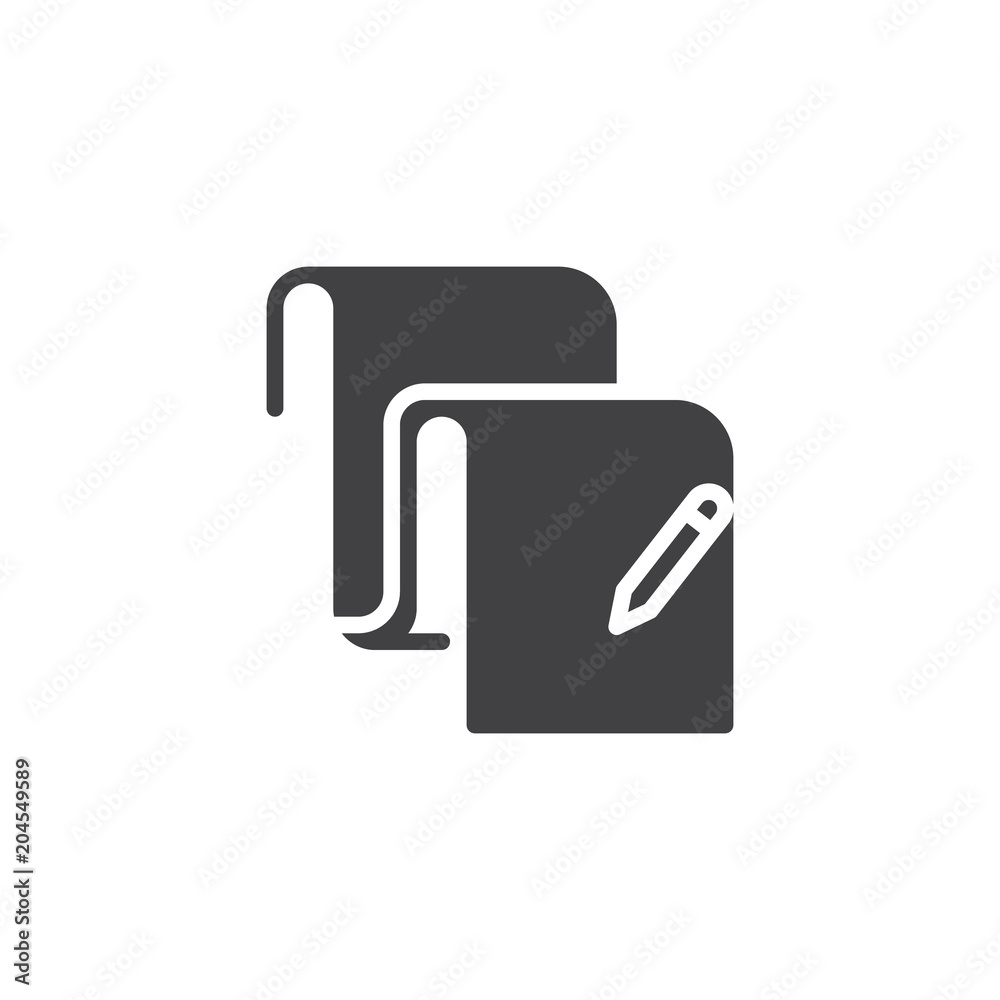 Paper document and pencil vector icon. filled flat sign for mobile concept and web design. To do list simple solid icon. Symbol, logo illustration. Pixel perfect vector graphics Paper document and pencil vector icon. filled flat sign for mobile concept and web design. To do list simple solid icon. Symbol, logo illustration. Pixel perfect vector graphics