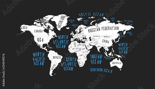 Poster Earth map with the name of the countries photo