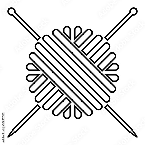 Ball of wool yarn and knitting needles icon black color illustration flat style simple image