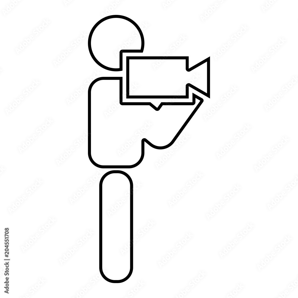 Man with video camera stick icon black color illustration flat style simple image Man with video camera stick icon black color illustration flat style simple image