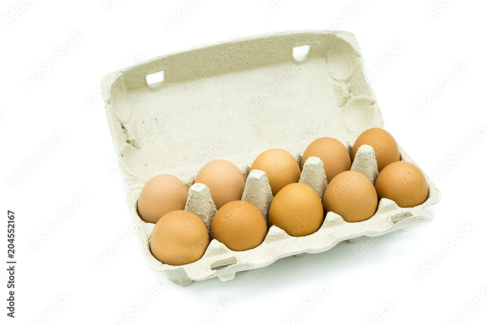 Eierkartion Eier karton isoliert freigestellt auf weißen Hintergrund, Freisteller