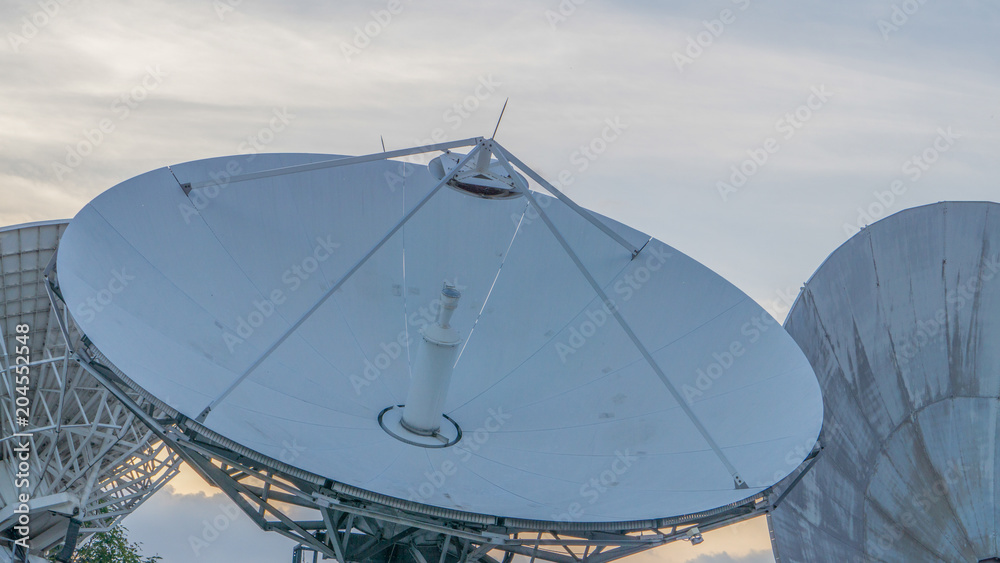 Satellite dish with sky., Communication technology network. Satellite dish with sky., Communication technology network.