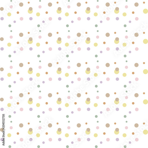 Colorful abstract messy seamless pattern with geometric shapes. Circles, dots. Vector illustration.