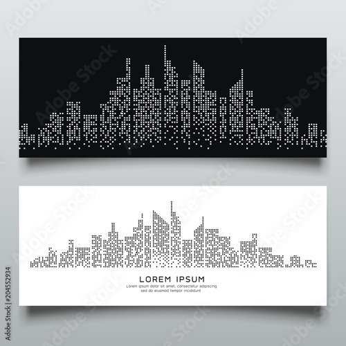 Banners Abstract building dot black and white design background, vector illustration
