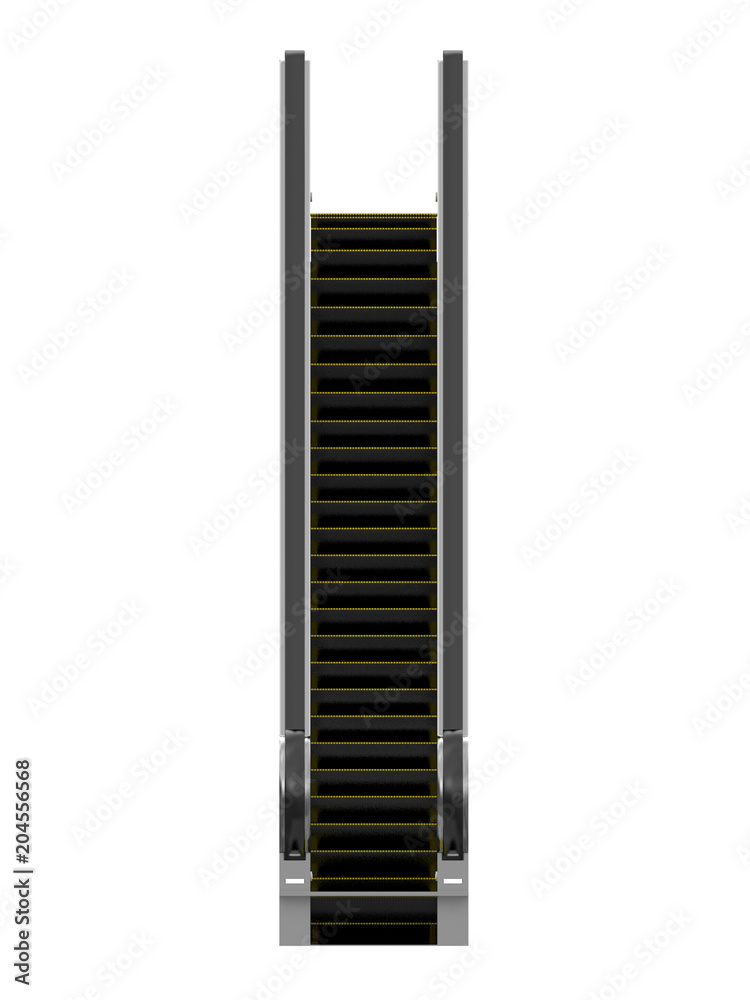 escalator or electric stairs front or side view isolated on a white background 3d rendering escalator or electric stairs front or side view isolated on a white background 3d rendering