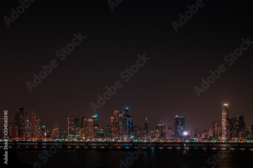 modern skyline at night - skyscraper cityscape, Panama City -