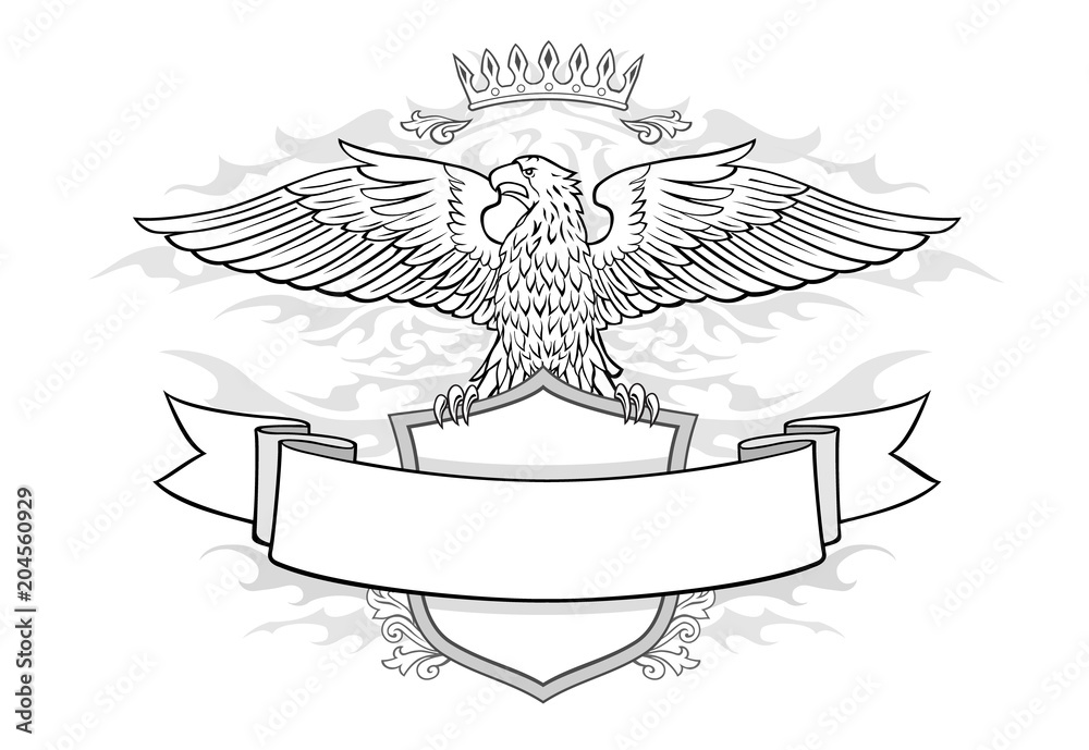 Naklejka premium Eagle on Shield with Banner Emblem