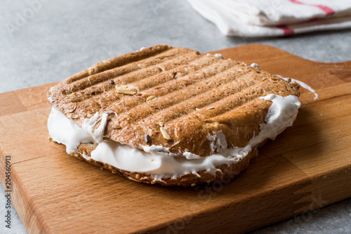 Toasted Marshmallow Sandwich with Chocolate Sauce / Fluffernutter. photo
