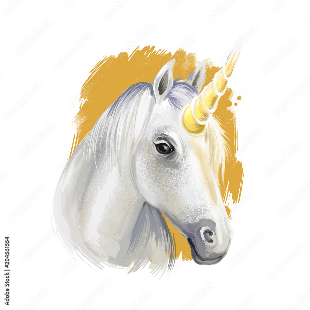 Unicorn digital art illustration isolated on white background