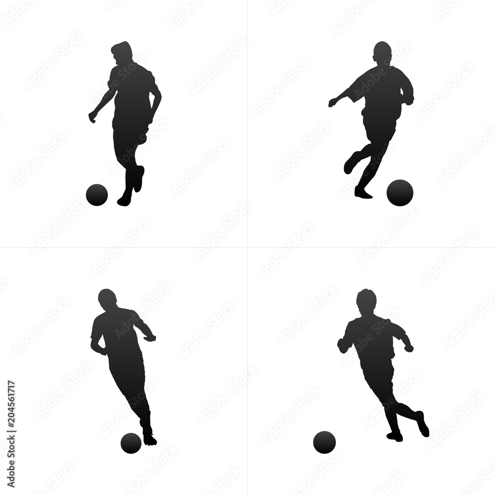 Soccer football player silhouette vector background set.