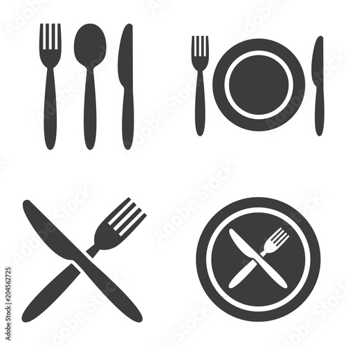 Plate, fork, spoon and knife icons.