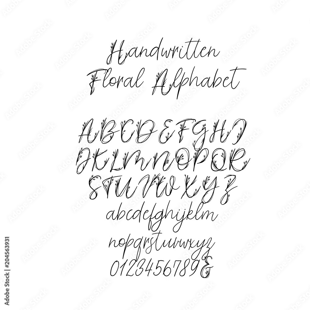 Calligraphy Alphabet. Exclusive Floral Letters. Decorative handwritten  brush font for Wedding Monogram, Logo, Invitation Stock Vector | Adobe Stock