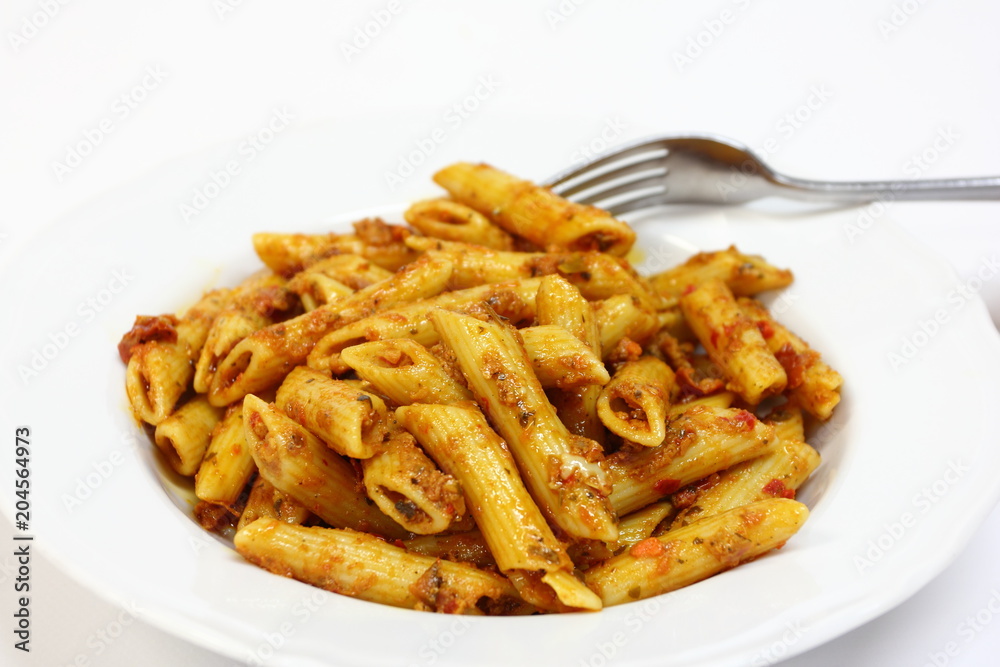 penne pasta with tomato sauce and parmesan