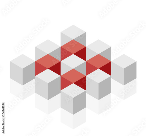 Abstract cube vector shape reminiscent of technological development  nanotechnology component. Isometric brand of scientific institution  research center  laboratories. Minimalistic block shape