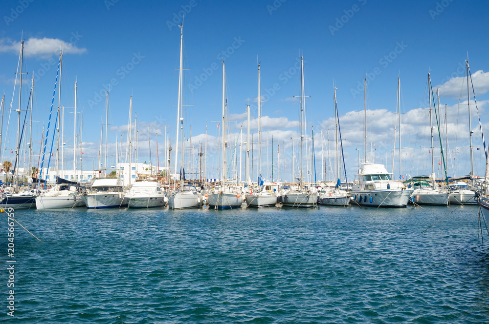 Yachts, sea, sky.