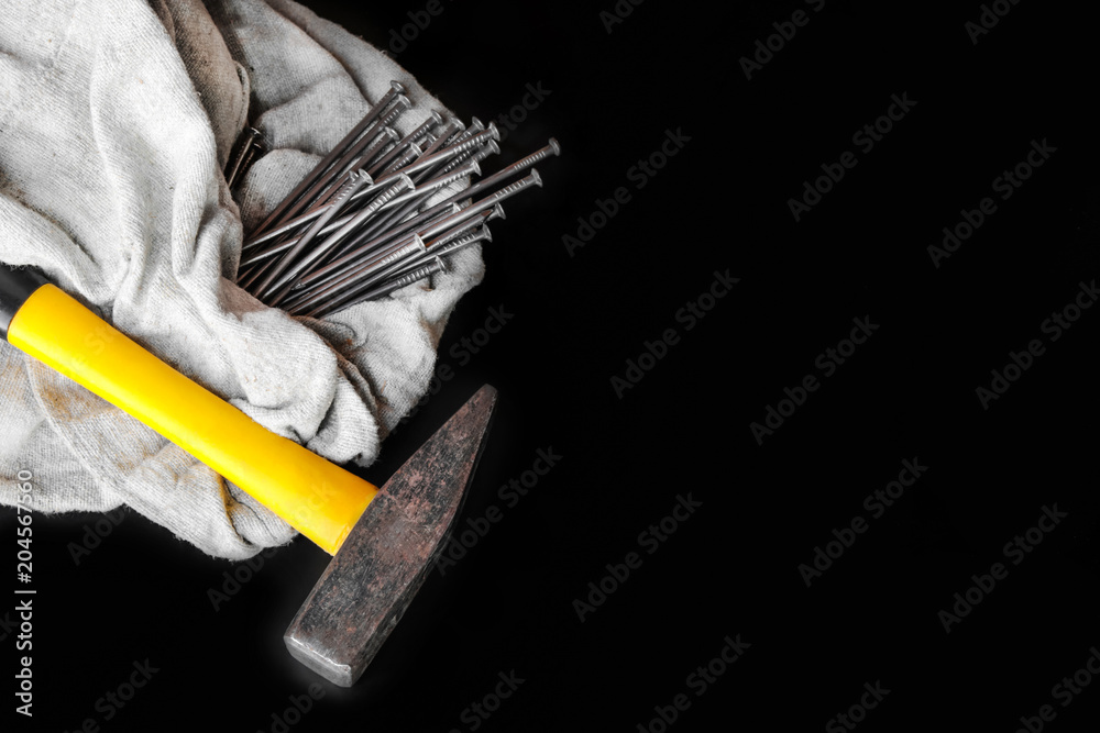 Hammer and nails carpenters tools for wood work Vector Image