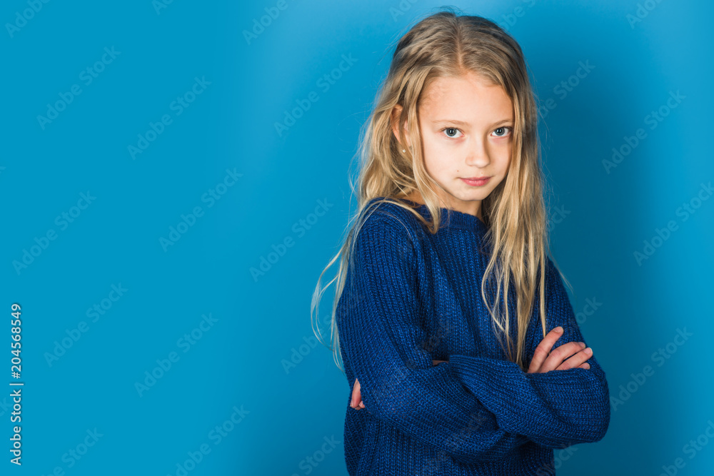 Fashion model and beauty look. fashion model of happy little girl, copy space Fashion model and beauty look. fashion model of happy little girl, copy space