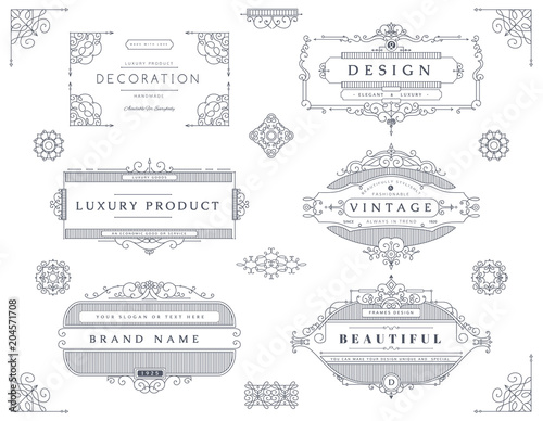 Collection of vintage patterns. Flourishes calligraphic ornaments and frames. Retro style of design elements, postcard, banners, logos. Vector templates.