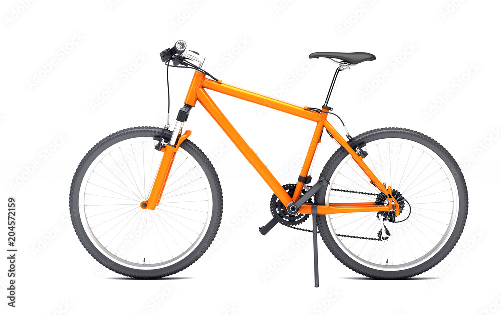 Obraz premium Side view of orange sport bike looks to the left isolated on white background. Sport concept