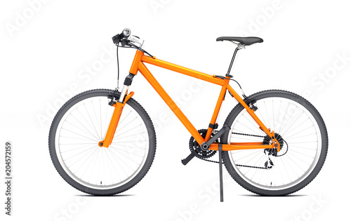 Side view of orange sport bike looks to the left isolated on white background. Sport concept