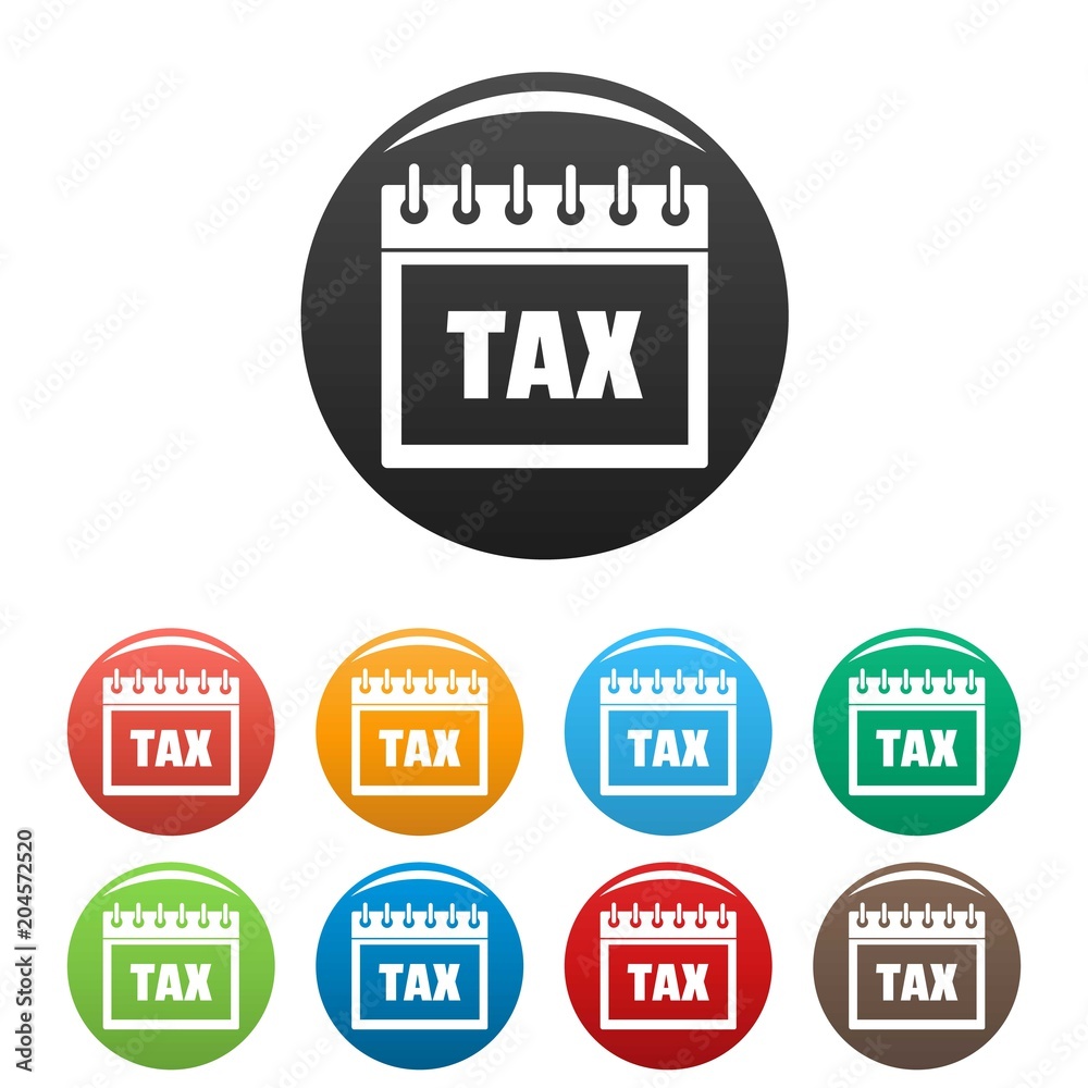 Calendar of tax icon. Simple illustration of calendar of tax vector icons set color isolated on white Calendar of tax icon. Simple illustration of calendar of tax vector icons set color isolated on white