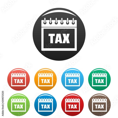 Calendar of tax icon. Simple illustration of calendar of tax vector icons set color isolated on white