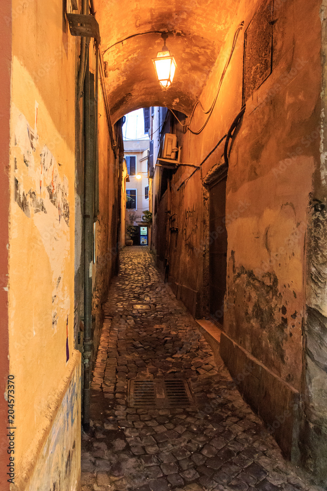 Italy, Central Italy, Lazio, Tivoli. Narrow passageway between 2 streets.
