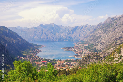Beautiful view of Gulf of Kotor and Kotor city. Montenegro