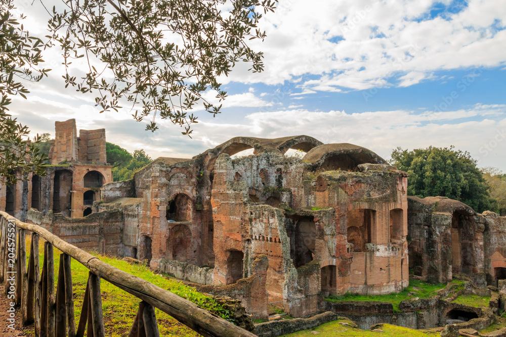 Italy, Central Italy, Lazio, Tivoli. Hadrian's Villa. UNESCO world heritage site. The Grand Thermae (Grandi Terme) ruins.