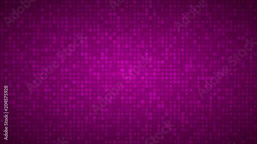 Abstract background of small squares or pixels of different sizes in purple colors.