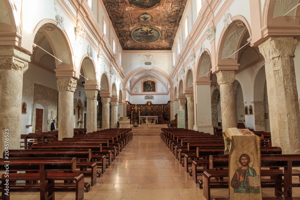 Italy, Foggia, Apulia, SE Italy, Gargano National Park,  Vieste. Old town of Vieste. The Co-Cathedral, inside sanctuary of the Roman Catholic Archdiocese of Manfredonia-Vieste-S. Giovanni Rotondo.