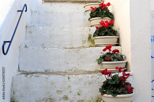 Italy, SE Italy, Ostuni. Narrow stairs in old town .The "White City."