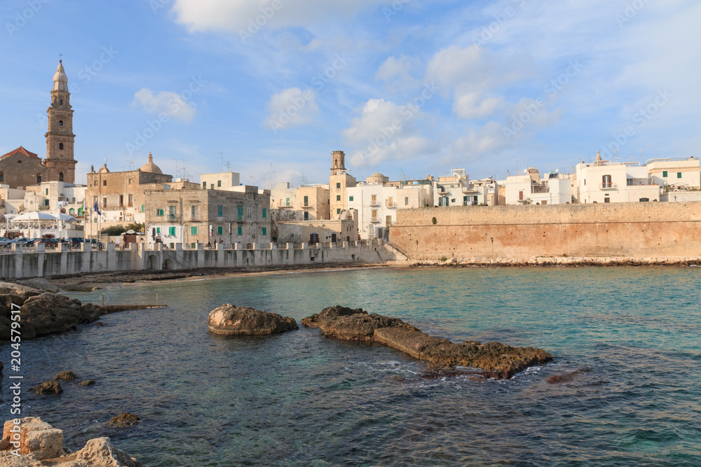 Italy, SE Italy,  province of Bari, region of Apulia, Monopoli. City scape, harbor, walled city, Cathedral.
