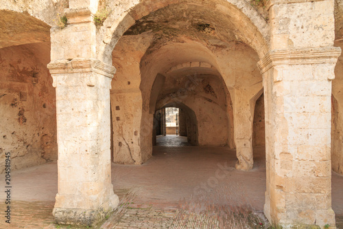 Italy  Southern Italy  Region of Basilicata  Province of Matera  Matera. Small cobblestone streets and arched paths.