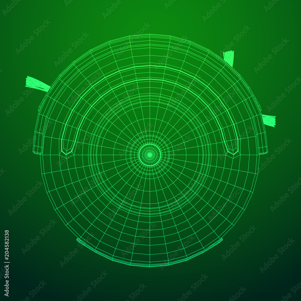 Fototapeta premium Robot vacuum cleaner wireframe low poly mesh vector illustration. Smart cleaning technology concept