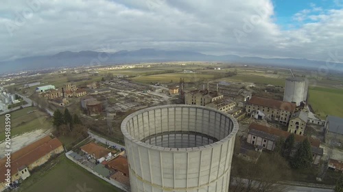 Cooling tower in Avezzano nuclear plant, aerial photo