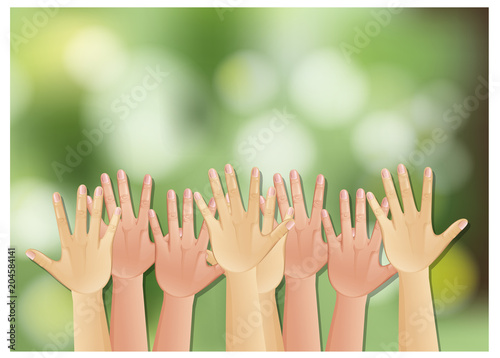 Hands up on Green Background