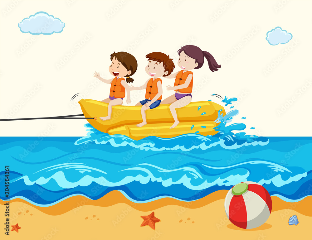 Holiday Kids Riding Banana Boat