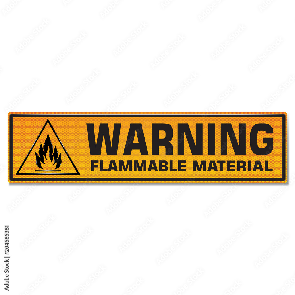 Vector and illustration graphic style,Flammable material hazard symbol,Yellow rectangle Warning Dangerous icon on white background,Attracting attention Security First sign,Idea for presentation EPS10.