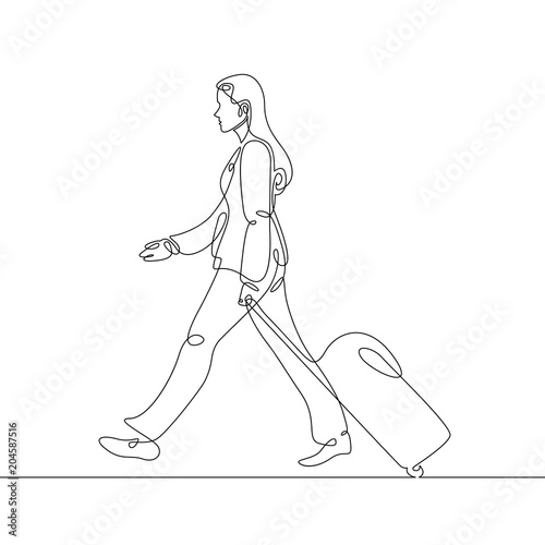 Fototapeta Naklejka Na Ścianę i Meble -  Continuous single one line drawn line of a passenger suitcase luggage.