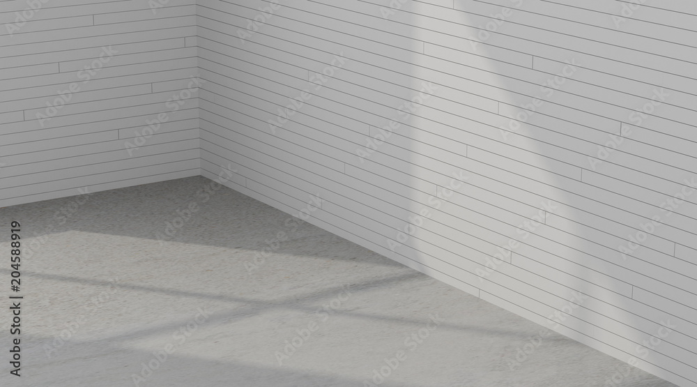 3D rendering of the empty room space with sun light cast the window shadow on the plank wall and interior lighting,Perspective of minimal design architecture. 3D rendering of the empty room space with sun light cast the window shadow on the plank wall and interior lighting,Perspective of minimal design architecture.