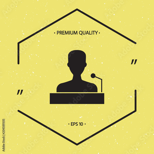 Speaker, orator speaking from tribune icon