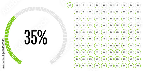 Set of circular sector percentage diagrams from 0 to 100 ready-to-use for web design, user interface (UI) or infographic - indicator with green