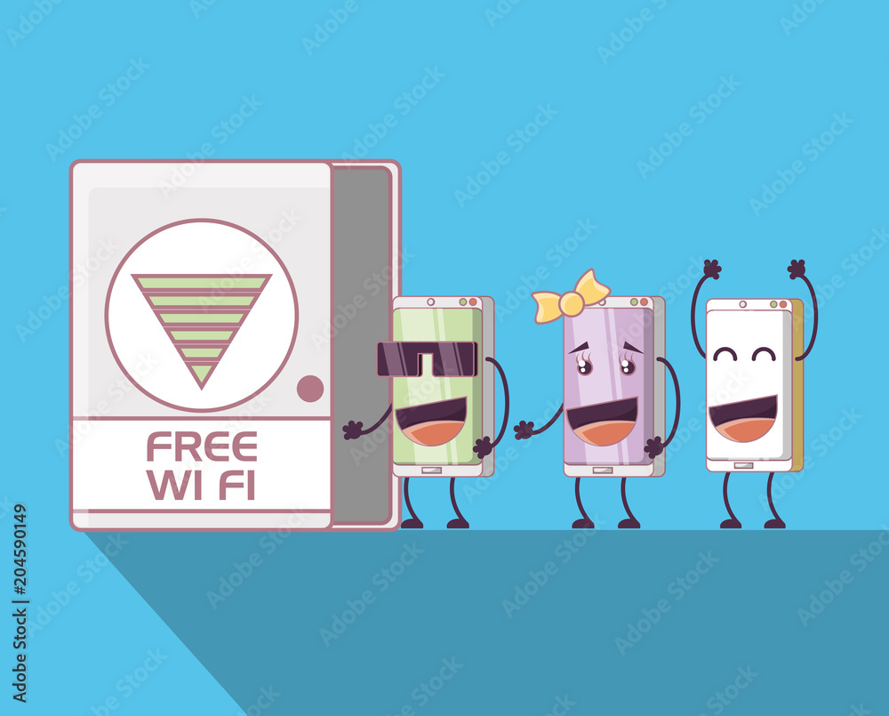group of smartphones comic characters vector illustration design