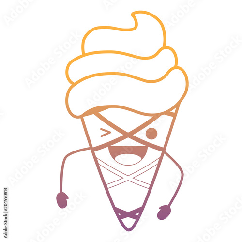 kawaii excited ice cream cone over white background, colorful design. vector illustration