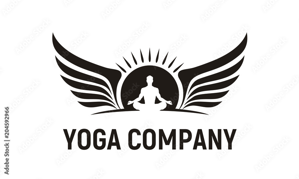 Meditation Man Yoga Sun Wings Wellness logo design inspiration Meditation Man Yoga Sun Wings Wellness logo design inspiration