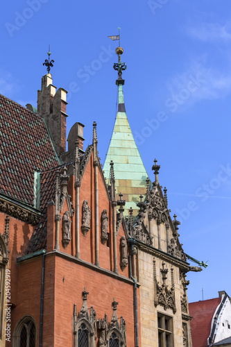 Gothic Wroclaw Old Town Hall on market square, Wroclaw, Poland.